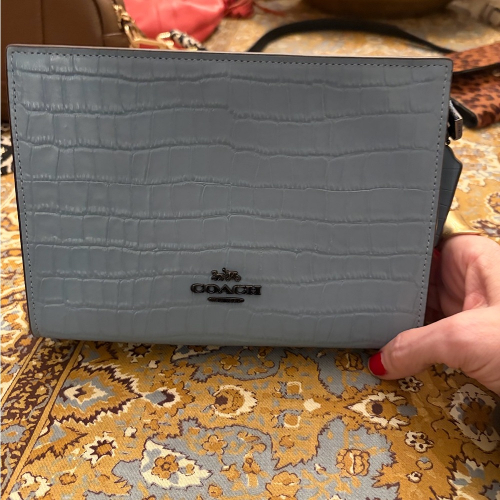 Coach Light Blue Crocodile Embossed Crossbody Bag